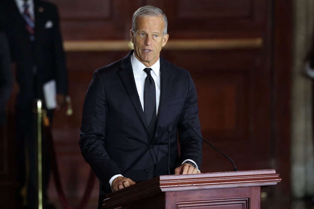 U.S. Sen. Majority Leader John Thune (R-SD) speaks during a memorial tribute for the late U.S. Sen. Lindsey Graham (R-SC) in the Rotunda of the U.S. Capitol (Reuters)