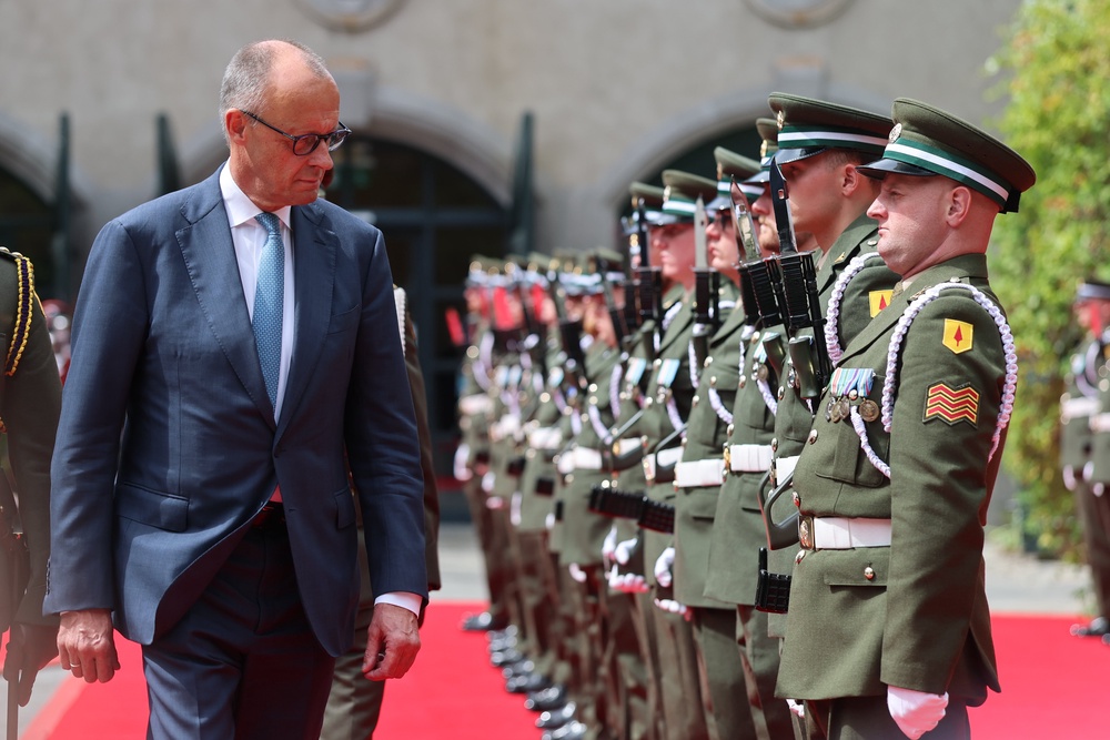 German Chancellor Friedrich Merz arrives at Farmleigh House, Dublin, during his visit to Ireland (Liam McBurney/PA) (PA Wire)