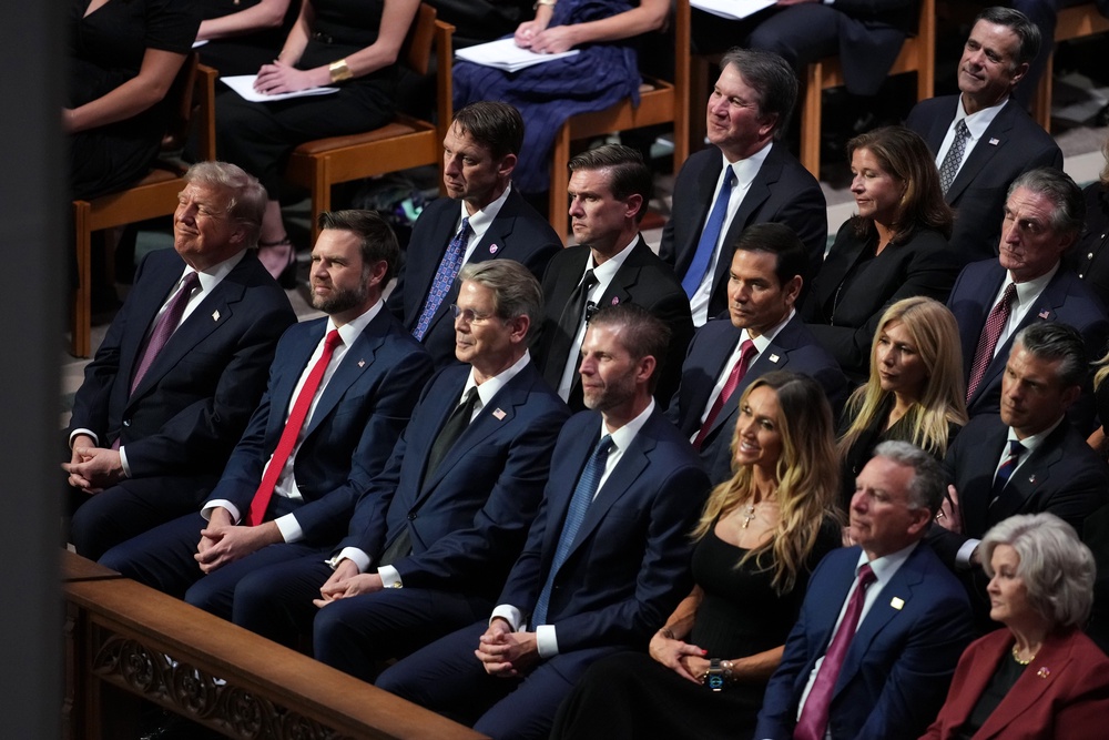 Donald Trump, JD Vance, Scott Bessent, Eric Trump, Lara Trump, Steve Witkoff and Susie Wiles attend the funeral service for the late Sen. Lindsey Graham (Getty Images)