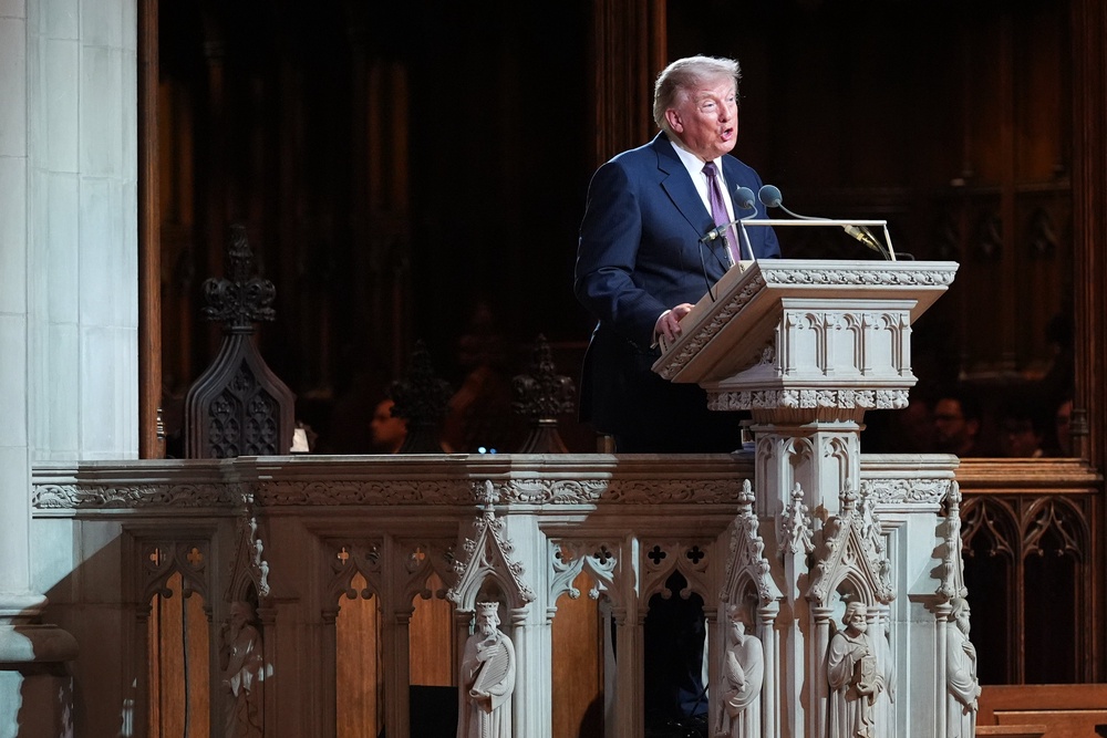 During his eulogy, Trump described Graham as a 'giant' of the Senate and a 'respected statesman' (Getty)