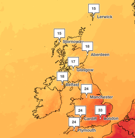 Temperatures on Wednesday will see the peak of the heatwave (Met Office)