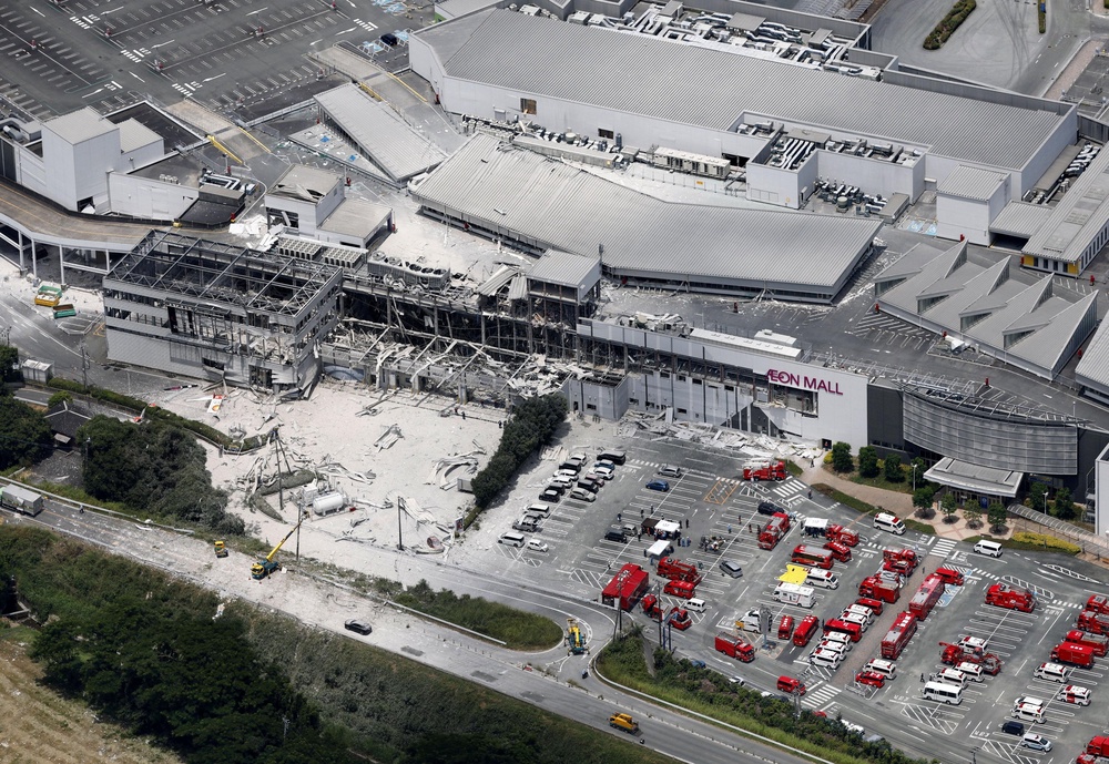 A view of Aeon Mall shopping centre, after an explosion occurred following an earthquake (Reuters)