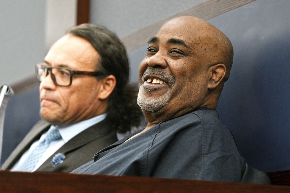 Duane Davis and attorney Michael Sanft at the district court for a pretrial hearing Tuesday, July 28 (Reuters)