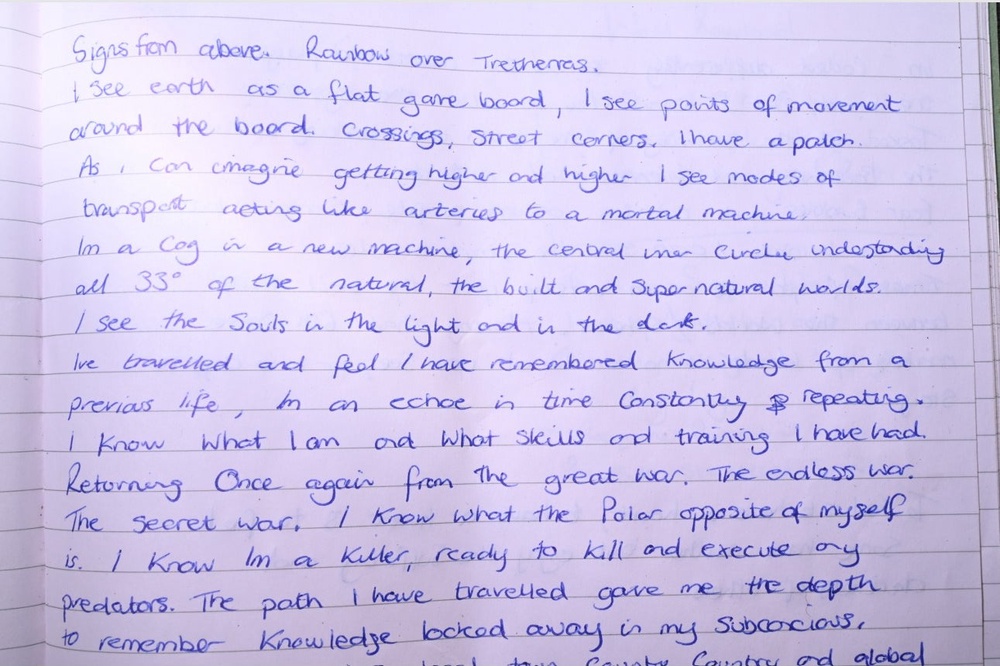 One of the handwritten notes found in James Desborough's cabin (PA)