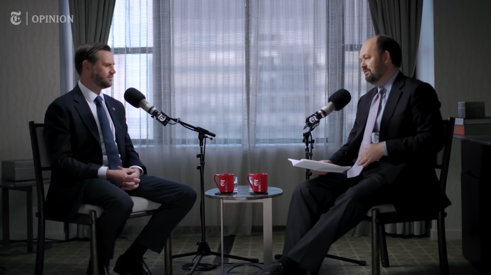 Douthat, a Catholic conservative, has interviewed JD Vance and Amy Coney Barret on his podcast Interesting Times (Interesting Times with Ross Douthat, YouTube)