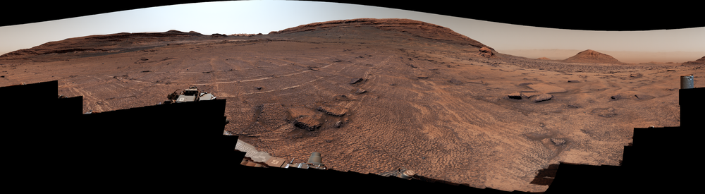 The Martian terrain is covered in mysterious polygons in this panoramic image from the rover (NASA/JPL-Caltech/MSSS)