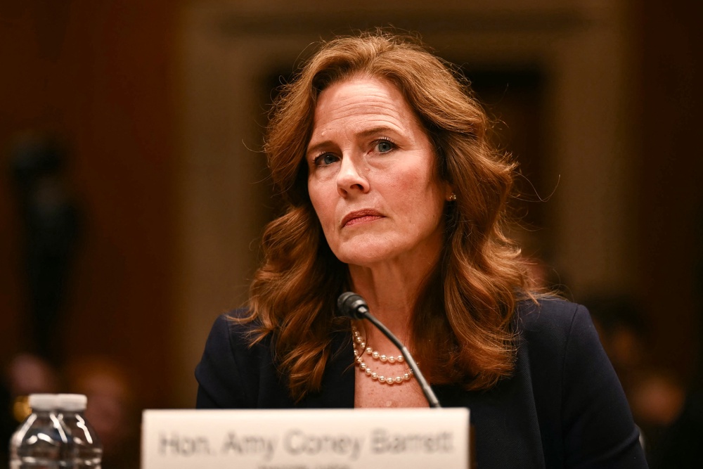 Supreme Court Justice Amy Coney Barrett told Congress earlier this month that the threat level she and other federal judges face is ‘very high’ amid the highly-charged political atmosphere (AFP/Getty)