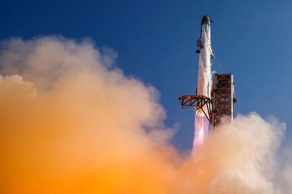 The SpaceX Starship and Super Heavy Booster lift off on its 13th test flight on 24 July, 2026 (Reuters)