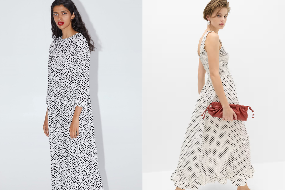 Reborn: 2019’s viral spotted Zara dress alongside M&S’s 2026 offering (Zara/Marks & Spencer)