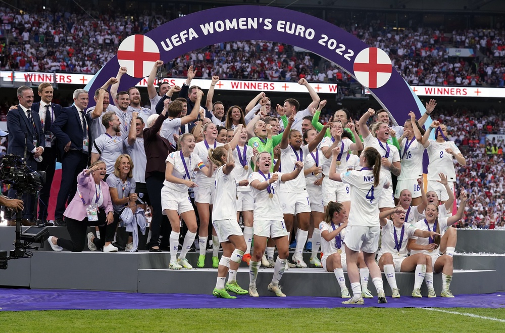 England players celebrate winning Euro 2022 (Danny Lawson/PA) (PA Archive)