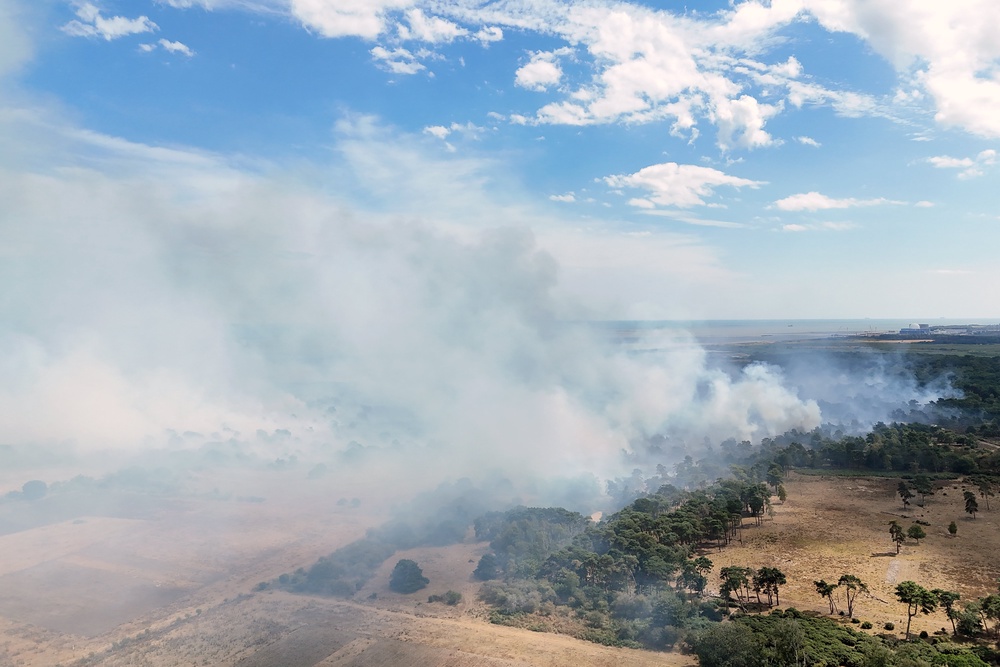 Smoke rises from the fire amid parched land (PA)