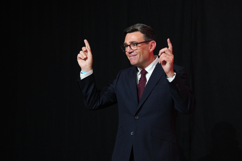 Burnham brought out the finger pointing dance moves as he was crowned Labour leader (Getty)