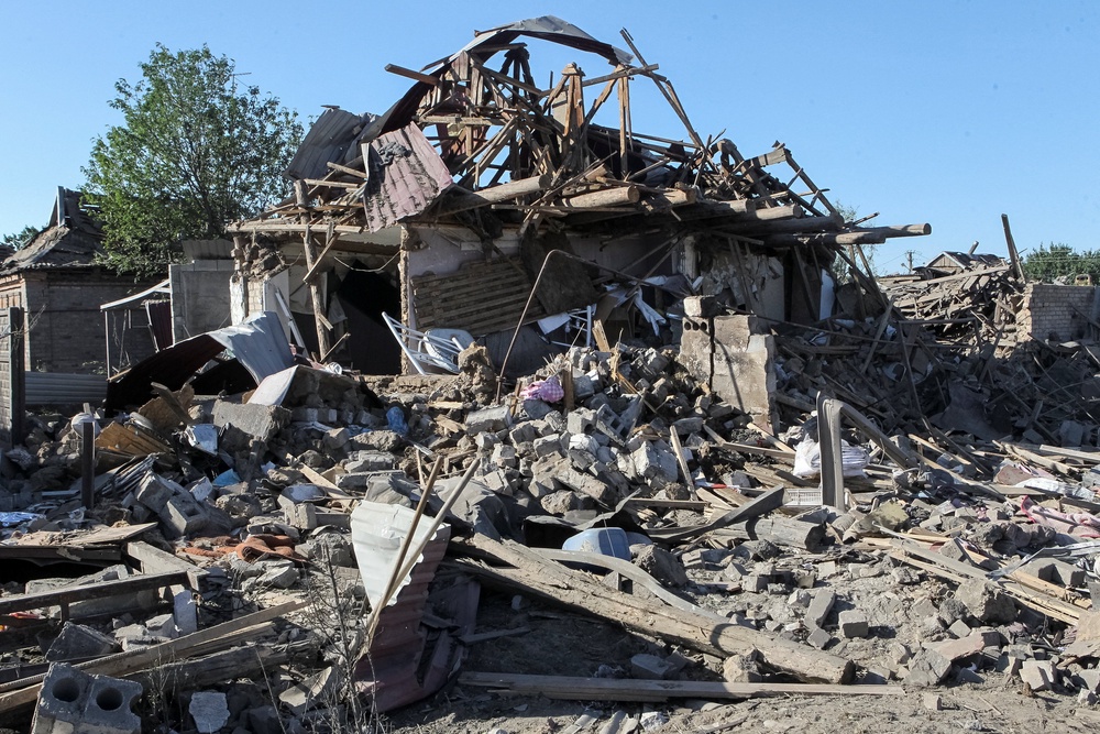 The site of houses hit by a Russian missile strike, amid Russia's attack on Ukraine, in the village of Radushne near the city of Kryvyi Rih, Dnipropetrovsk region (Reuters)