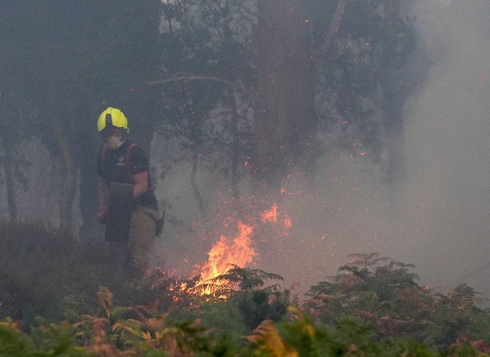 Firefighters tackle the wildfire at Dunwich Heath (PA)