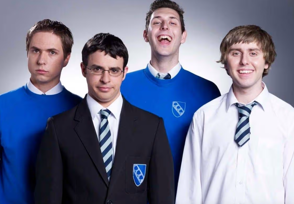 From L-R: Thomas, Bird, Harrison and Cartwright in ‘The Inbetweeners’ (Channel 4)
