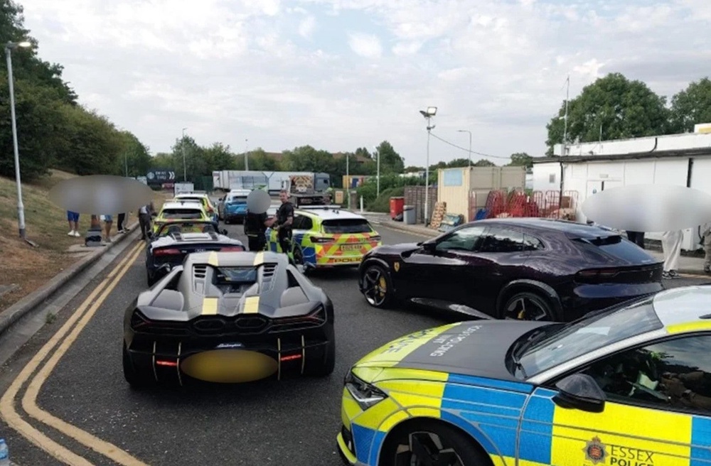 The force received multiple reports from ‘concerned’ members of the public about a convoy of high-performance cars (Essex Police/PA) (PA Media)