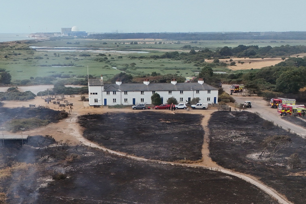 Scorched woodland near Dunwich after the coastal heathland blaze began on Wednesday (Reuters)