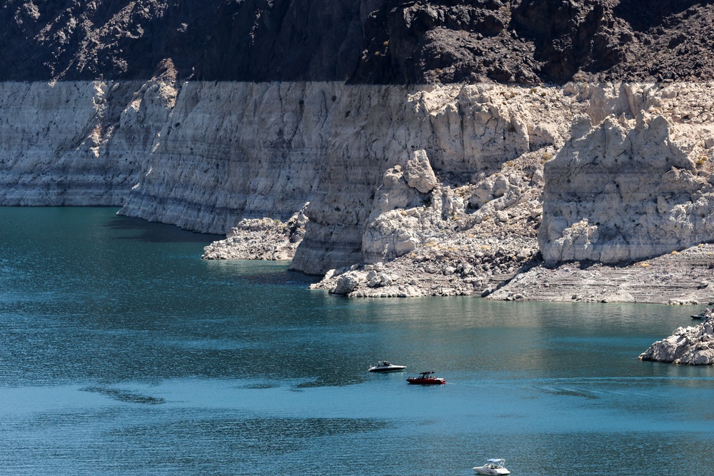 The visible waterline along Lake Mead in Nevada, which is fed by the Colorado River. Water in Lake Mead, one of the nation’s largest reservoirs, has fallen to its lowest point since 1957 (Getty)