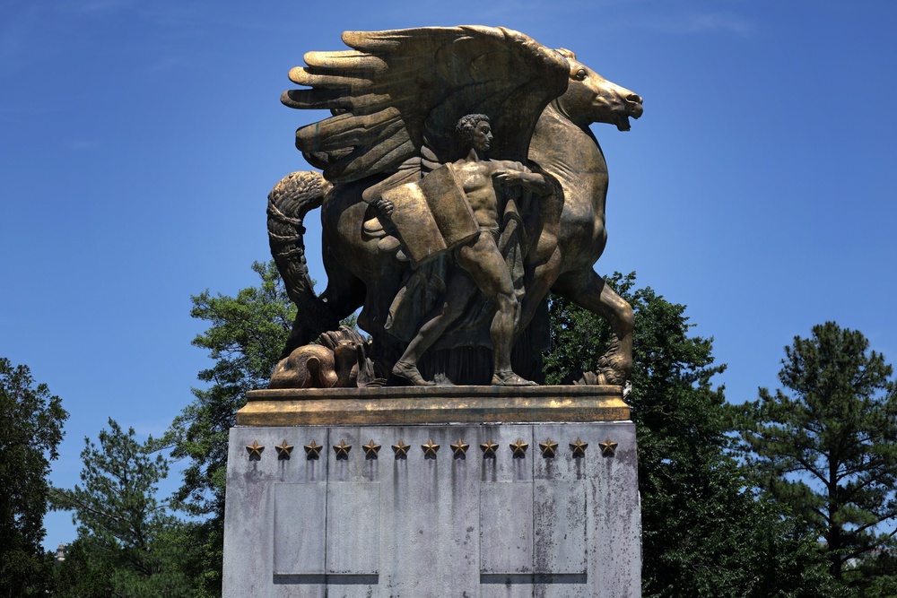 The statues, originally bronze, were a gift from Italy and were erected in 1951. The statues underwent repairs in 1974 (Getty Images)