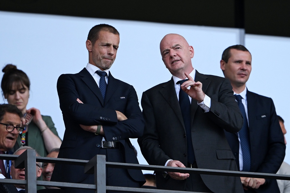Gianni Infantino (right) has been heavily criticised by Uefa, led by Aleksander Ceferin (left) (Getty)