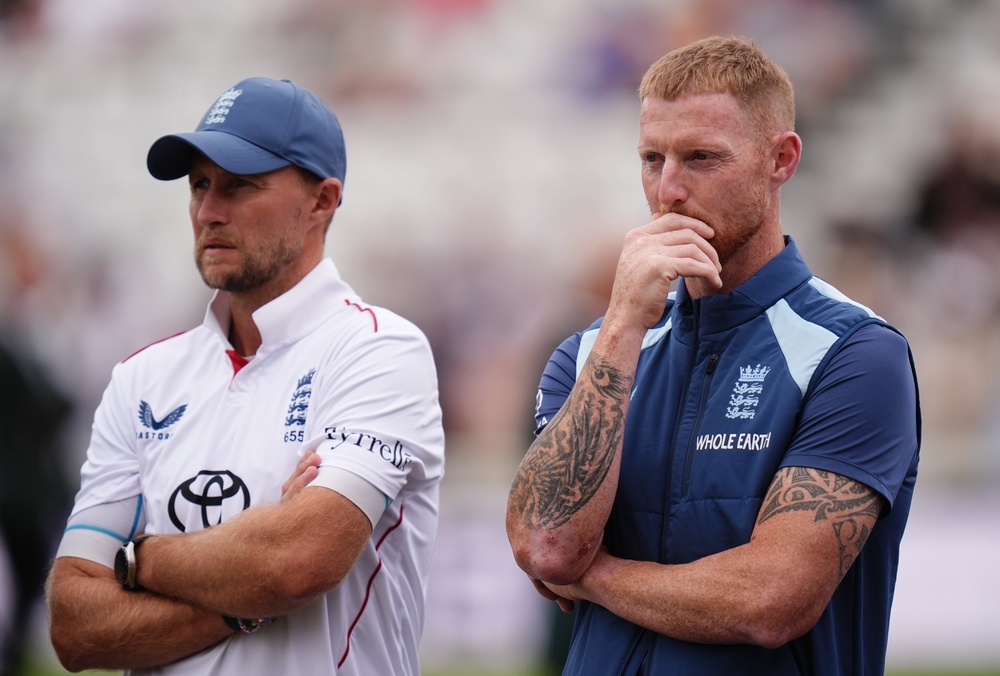 Joe Root (left) pictured with Ben Stokes (right) after the Test series defeat against New Zealand (Jacob King/PA). (PA Wire)