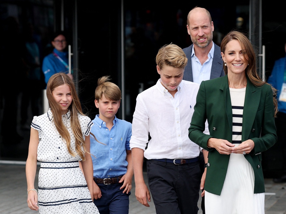 William, Prince of Wales outside the arena with Catherine, Princess of Wales, Princess Charlotte, Prince George and Prince Louis (Reuters)