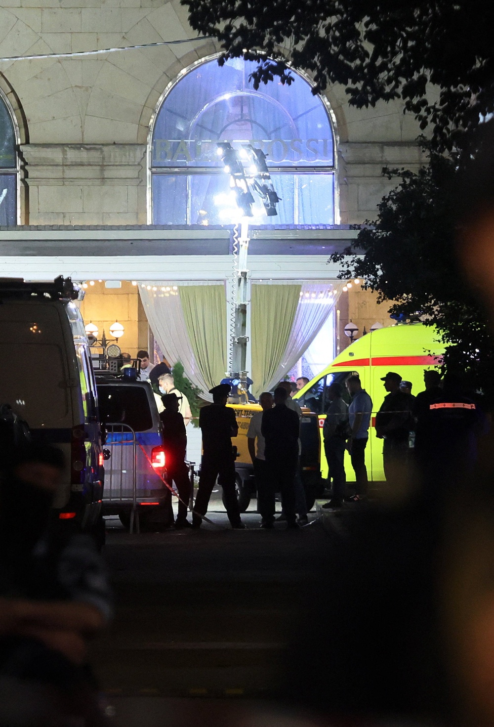 Law enforcement officers and emergency services personnel work at the site of an explosion at a restaurant in central Moscow, Russia (Reuters)