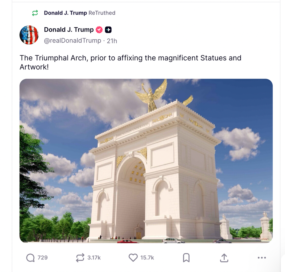 Trump posted a design of the triumphal arch he wants to build in Washington, D.C. (Donald Trump / Truth Social)