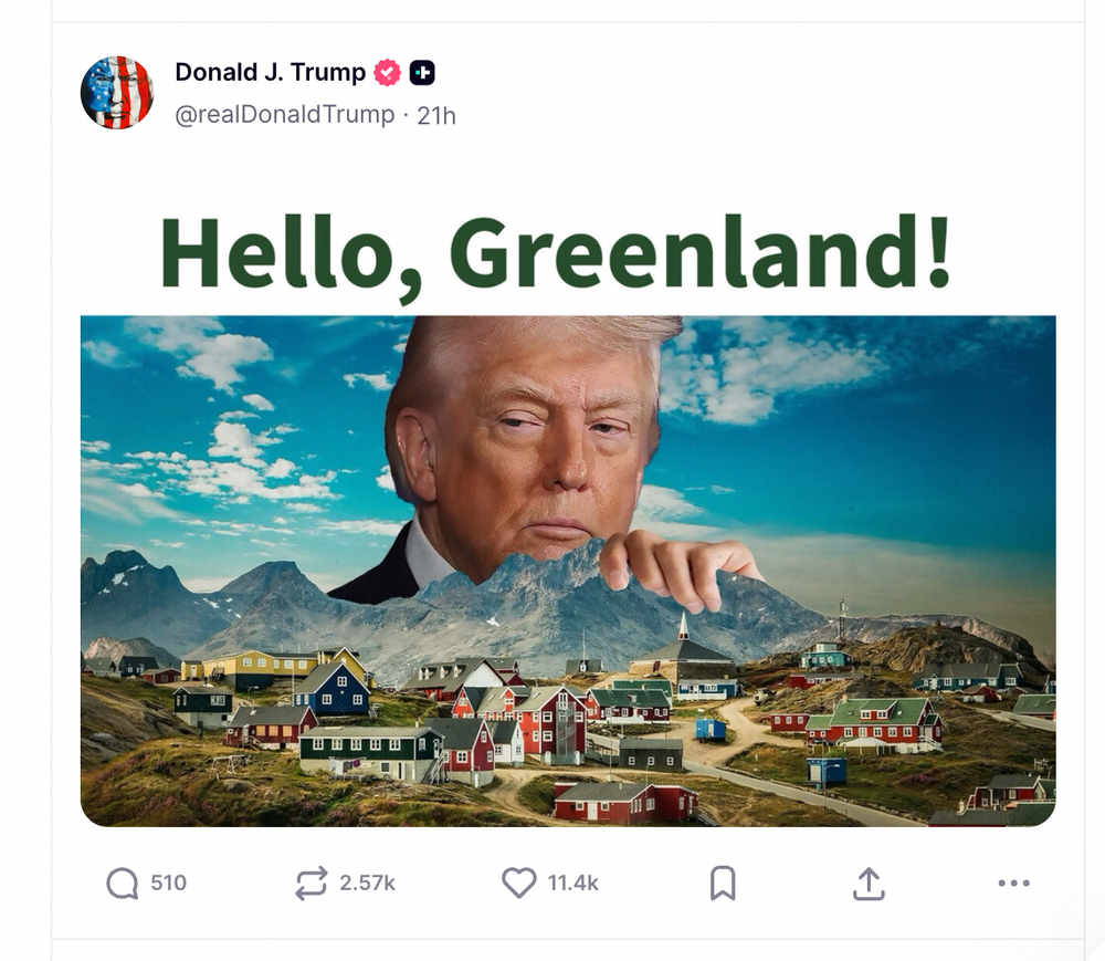 Trump posted an image of himself peering over Greenland (Donald Trump / Truth Social)