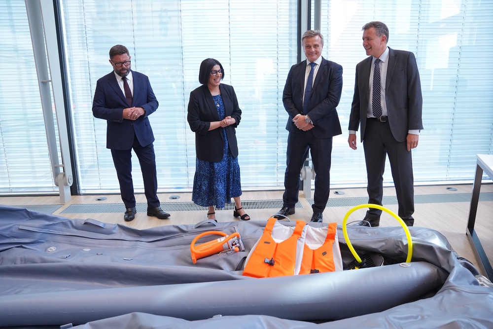 Shabana Mahmood, with Rob Jones (left), director general of operations, and members of NCA staff, with equipment seized by NCA in recent years under Operation Peptone (Yui Mok/PA) (PA Wire)