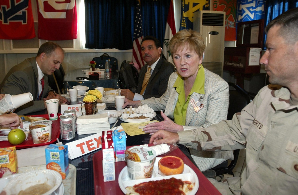 Granger has breakfast with U.S. troops during a visit to the U.S. embassy in the heavily fortified Green Zone in Baghdad in 2006 (AFP/Getty)