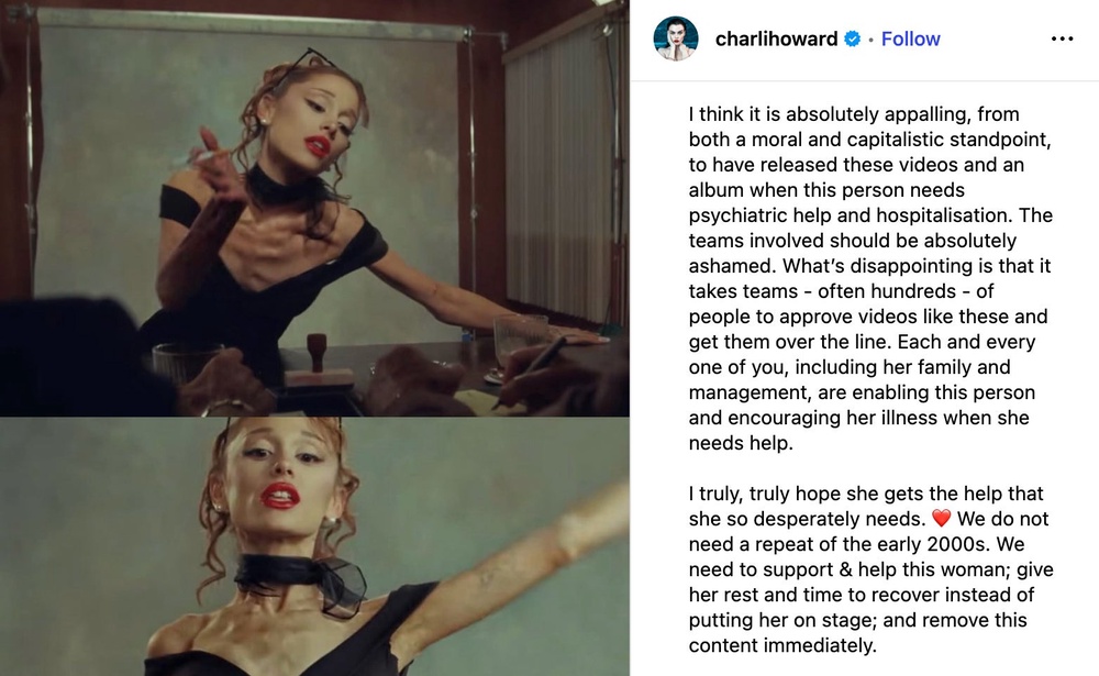 Author Charli Howard wrote a lengthy Instagram post condemning the pop star’s latest pop video ‘Petal’ (Instagram)