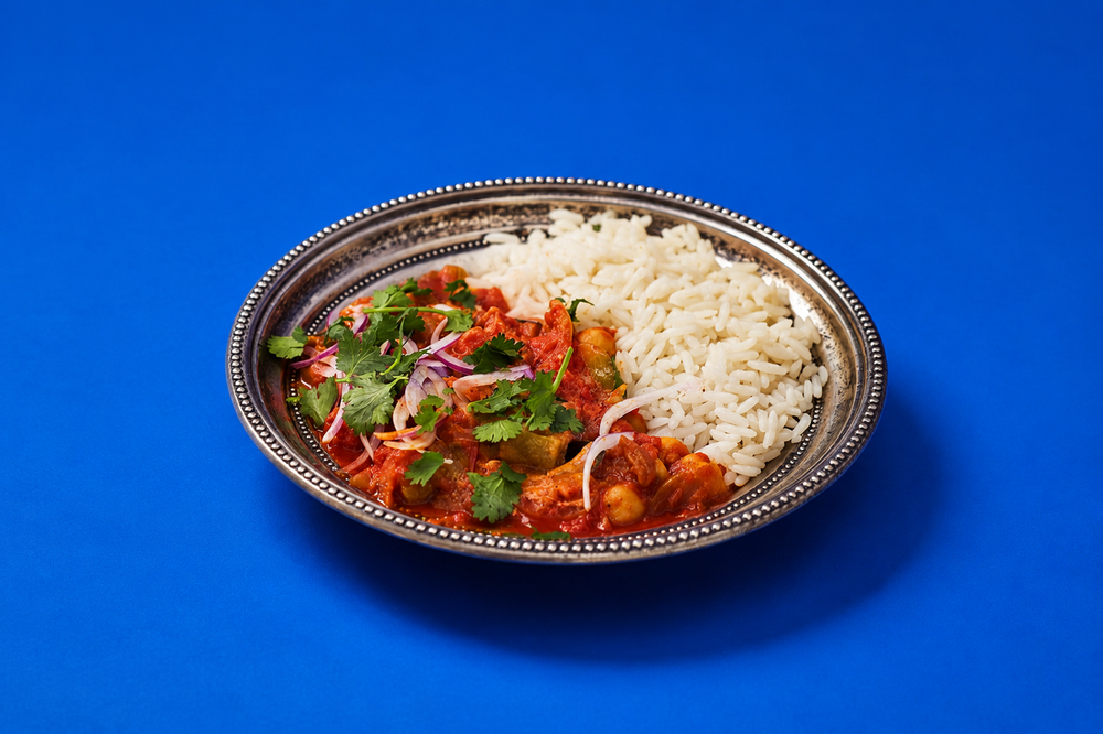 Chickpeas and aubergine make this quick curry hearty, affordable and full of flavour (Miguel Barclay/Lidl)