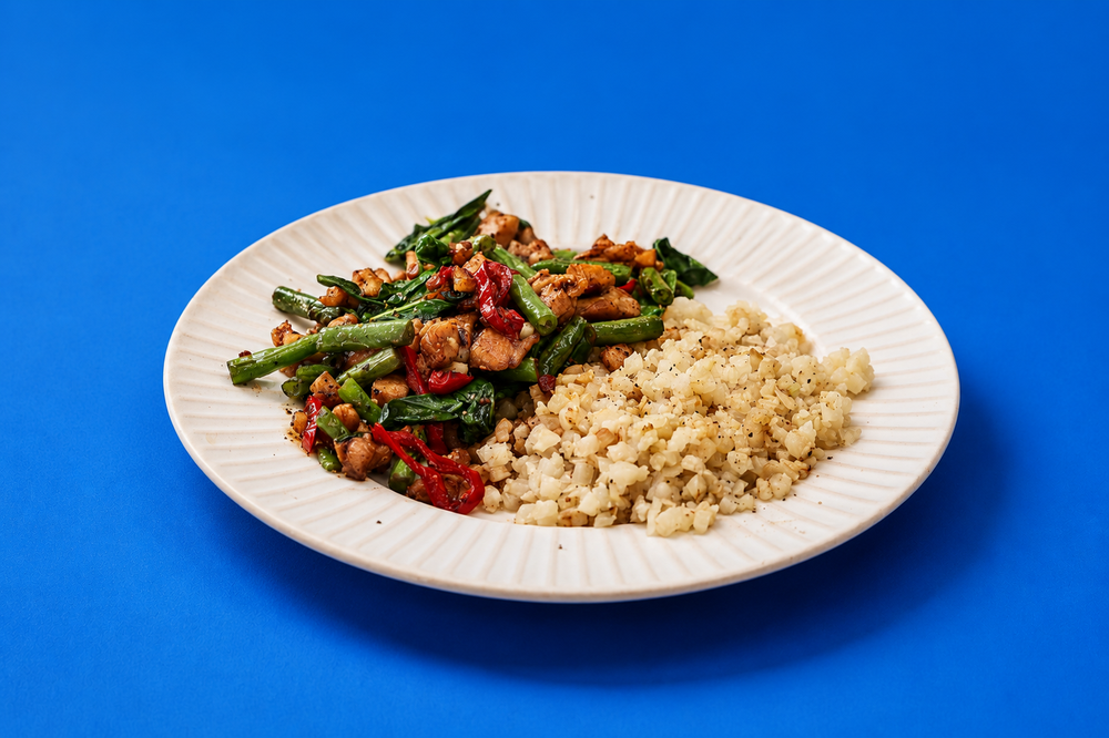 A lighter take on the Thai favourite, with fragrant basil, chilli and cauliflower rice (Miguel Barclay/Lidl)