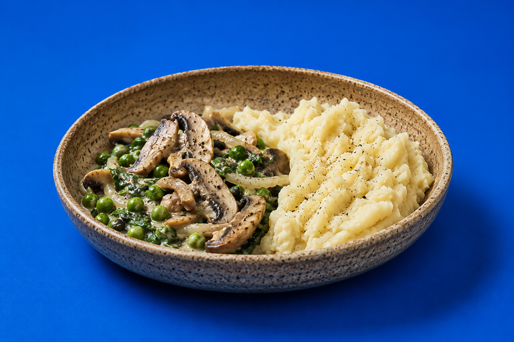 Mushrooms, spinach and peas bring plenty of substance to this meat-free stroganoff (Miguel Barclay/Lidl)