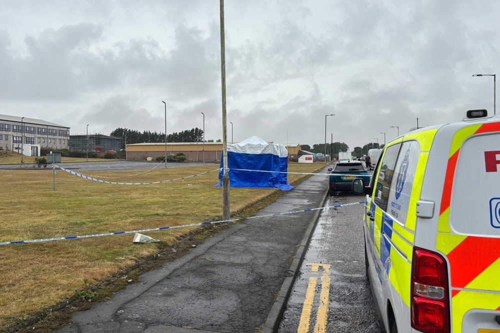 Police at the Elliot industrial estate in Arbroath where a nine-year-old girl was found seriously injured and later died (Rachel Keenan/PA) (PA Wire)