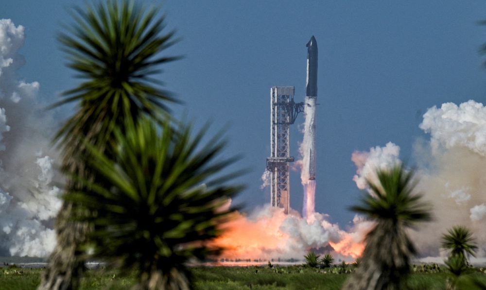 The SpaceX Starship and Super Heavy v3 Booster lift off on its 13th test flight from the SpaceX launch complex in Starbase last month (Reuters)