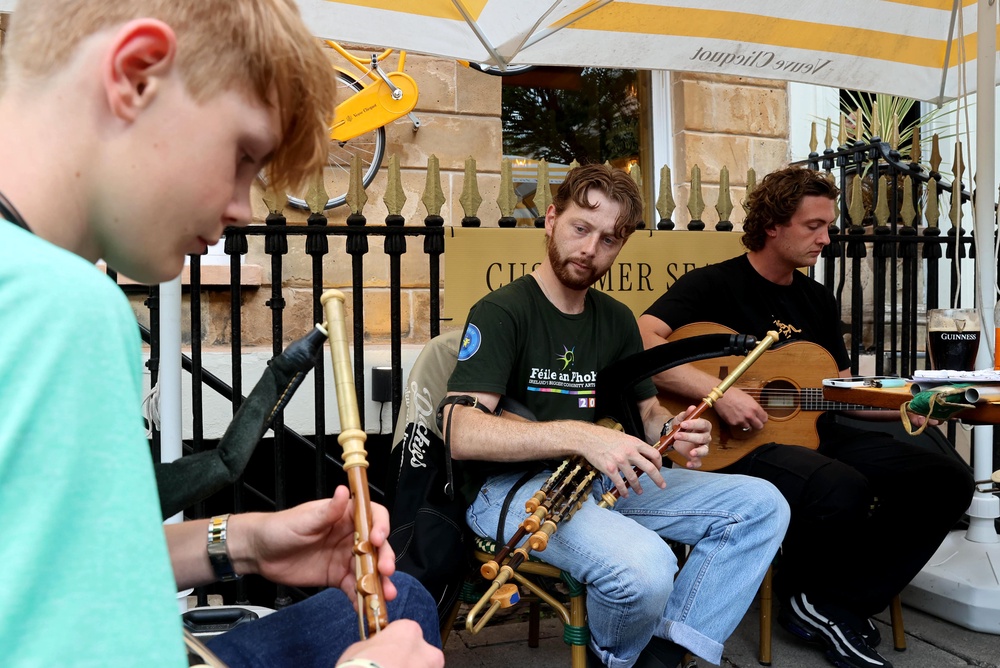 Owen O’Connor, Lachlin McKibbin, and Michael Gaffney playing at Margot Bar in Belfast, during the Fleadh Cheoil na hEireann 2026 (Liam McBurney/PA) (PA Wire)