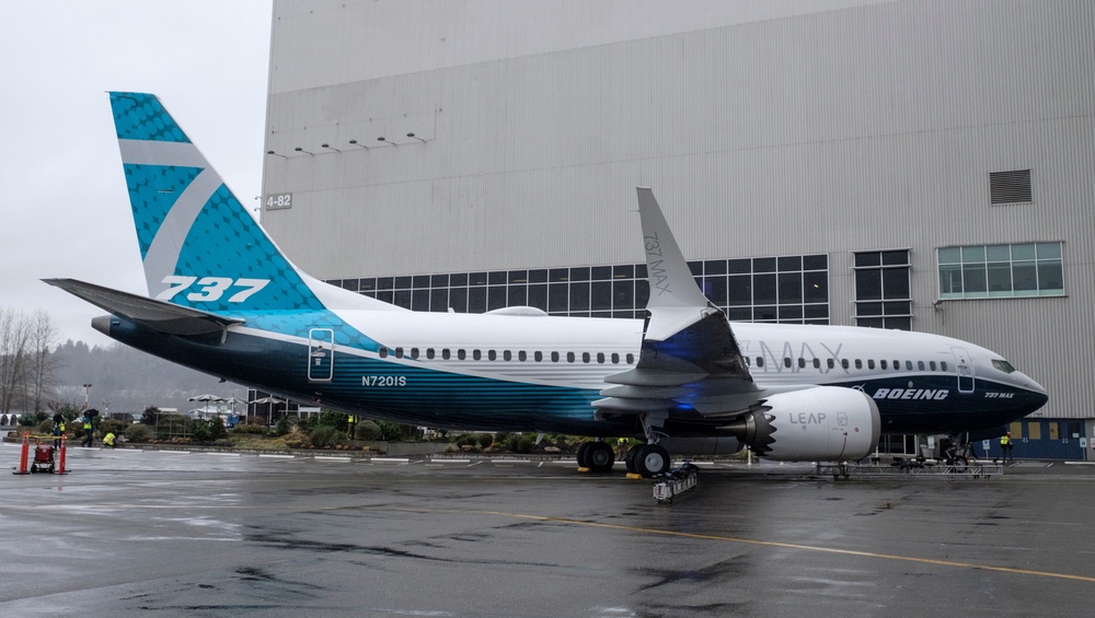 The first Boeing 737 MAX 7 aircraft sits on the tarmac outside of the Boeing factory on February 5, 2018 in Renton, Washington (Getty Images)