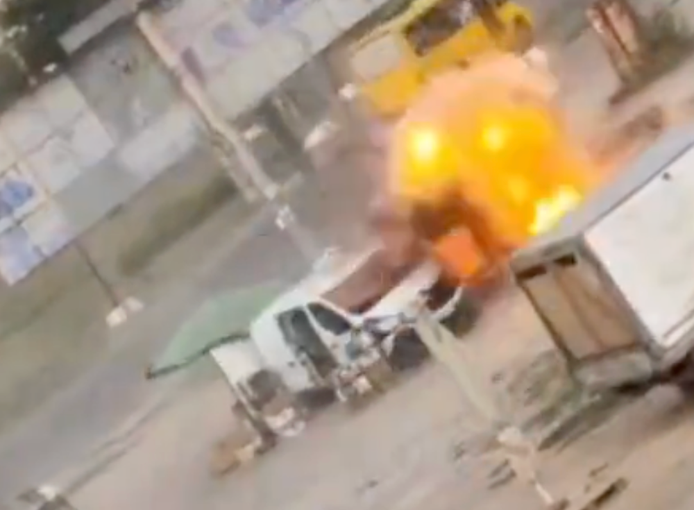 The man was left with blast injuries, shrapnel wounds and a concussion after the explosion, the aftermath of which is depicted here (National Police of Ukraine)