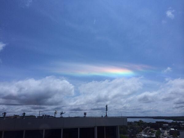 A fire rainbow is seen over Madison, Wisconsin, in May 2014. Fire rainbows have been seen in many states across the U.S. (UW-Madison Registrar/X)