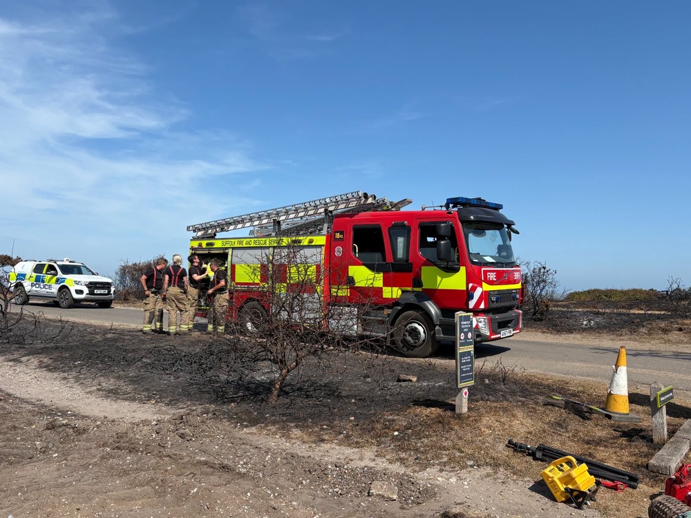 Firefighters have tackled blazes at Dunwich (pictured) and Rhondda Valley (Suffolk Fire and Rescue Service)
