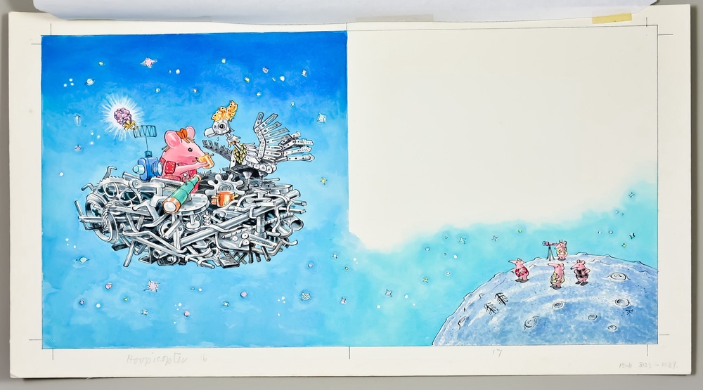 Tiny Clanger in the Iron Chicken’s nest – a colour painting of woolen-knitted alien species – sold for £3,900 (The Canterbury Auction Galleries/PA)