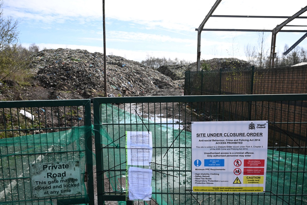 An illegal rubbish dump, estimated to contain 25,000 tonnes of waste and which is due to be cleared by the Environment Agency, is pictured in Bickershaw, near Wigan (AFP/Getty)