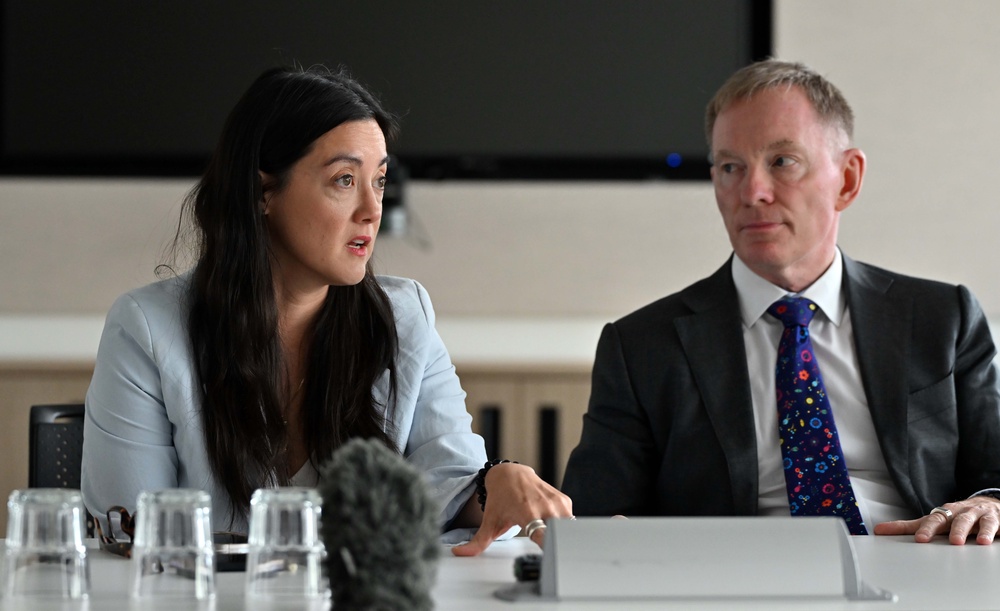 Northern Ireland Secretary Sir Chris Bryant and NIO Minister Sarah Owen speak to the media at Erskine House, Belfast (PA) (PA Wire)