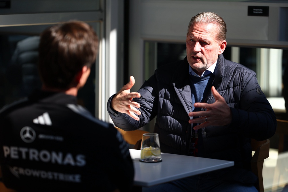 Toto Wolff in conversation with Max Verstappen's father, Jos, in Canada in May (Getty)