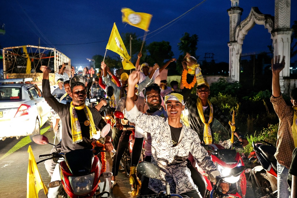 Supporters of Prashant Kishor, founder of Jan Suraaj party, during a roadshow at Darbhanga, Bihar (AFP/Getty)