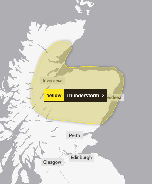 The yellow weather warning covers part of Scotland on Wednesday (Met Office)