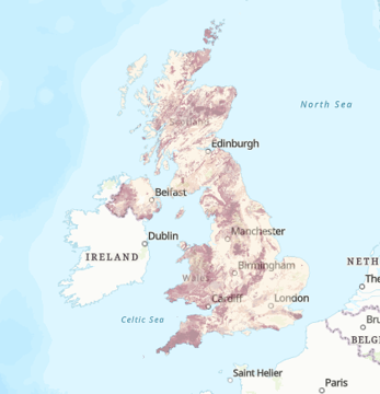 Radon is a naturally occurring gas present across the country. This map shows where radon levels are the highest in the UK, with the darkest areas the worst affected (UK Health Security Agency)