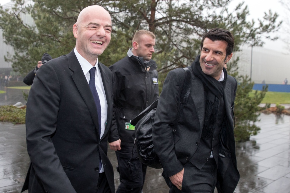 Luis Figo (right) has called for Gianni Infantino to resign as Fifa president (Getty)